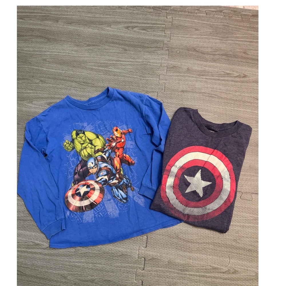 Marvel Avengers Boys Shirts Lot 2 Captain America Hulk Iron Man Size 7 Small